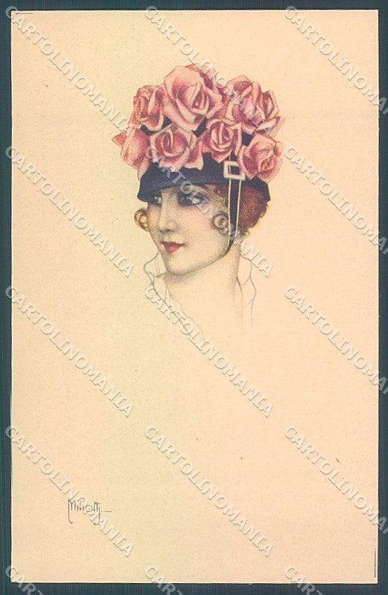 Artist Signed Miliotti Glamour Fashion Lady Hat serie 983-3 postcard HR4049 – fronte
