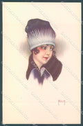 Artist Signed Miliotti Glamour Fashion Lady Hat serie 969-1 postcard HR4053 – fronte