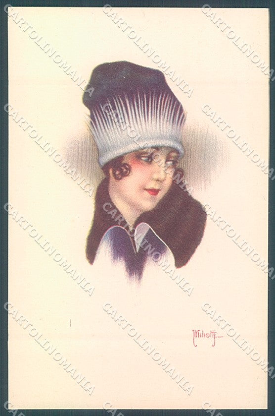 Artist Signed Miliotti Glamour Fashion Lady Hat serie 969-1 postcard HR4053 – fronte