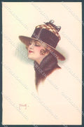 Artist Signed Miliotti Glamour Fashion Lady Hat serie 969-3 postcard HR4055 – fronte