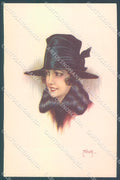 Artist Signed Miliotti Glamour Fashion Lady Hat serie 969-4 postcard HR4056 – fronte