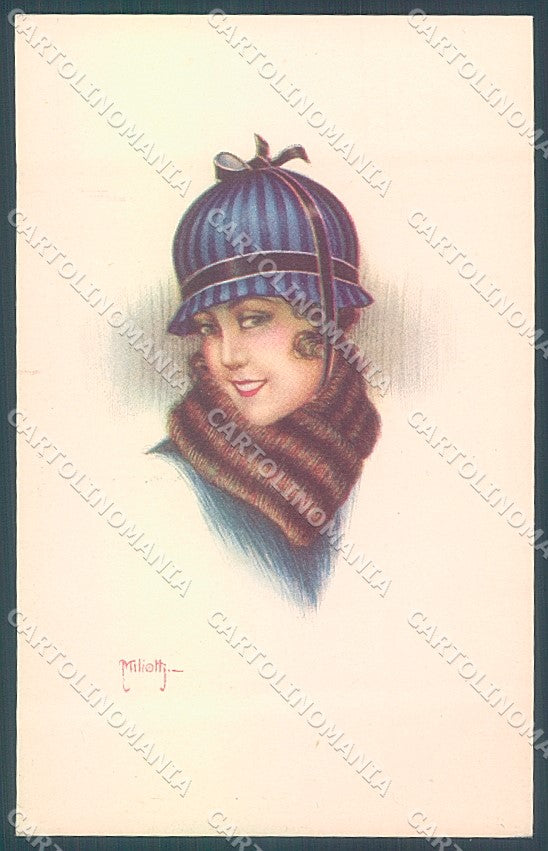 Artist Signed Miliotti Glamour Fashion Lady Hat serie 969-6 postcard HR4058 – fronte