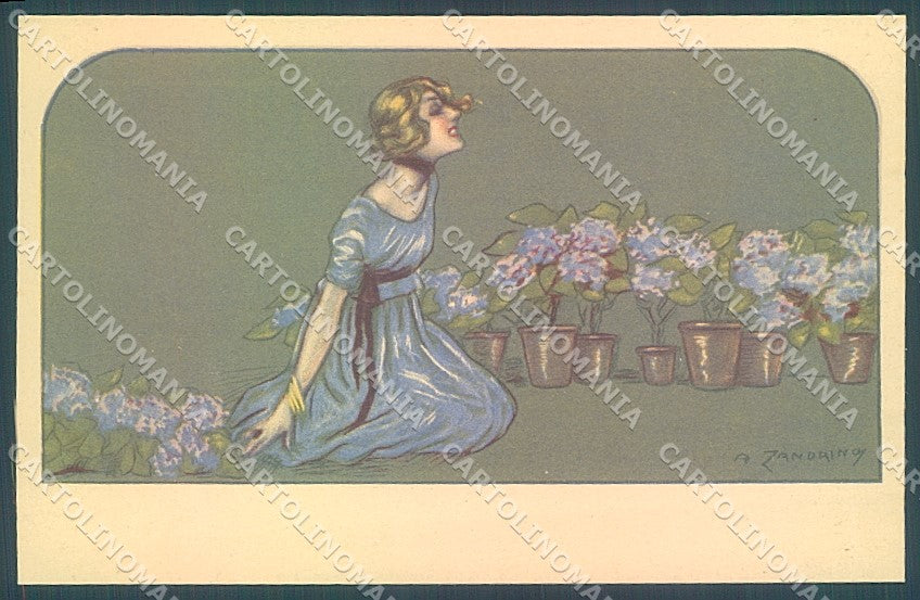 Artist Signed Zandrino Glamour Fashion Lady Flowers serie 95-2 postcard HR4060 – fronte