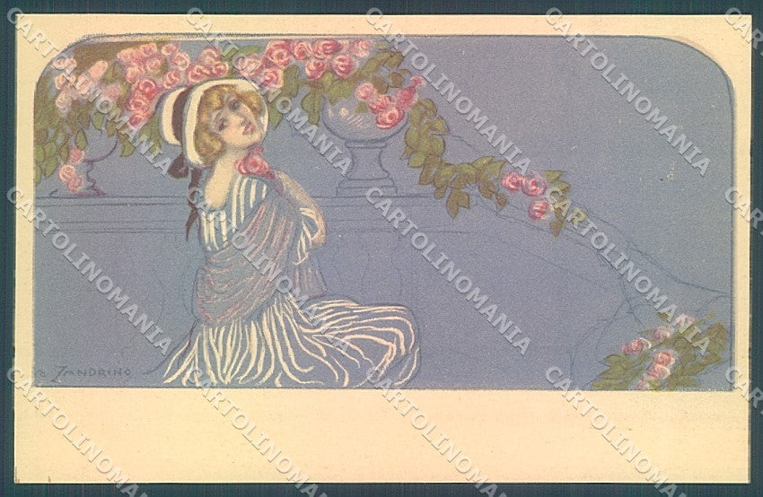 Artist Signed Zandrino Glamour Fashion Lady Roses Flowers serie 95-6 pc HR4064 – fronte