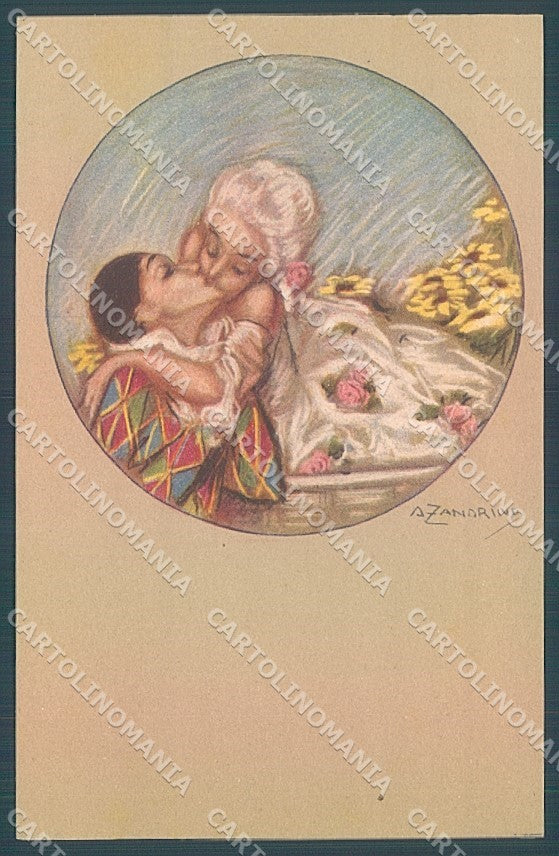 Artist Signed Zandrino Lady Carnival Harlequin Colombine serie 93-1 pc HR4065 – fronte