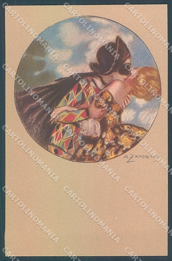Artist Signed Zandrino Lady Carnival Harlequin Colombine serie 93-4 pc HR4068 – fronte