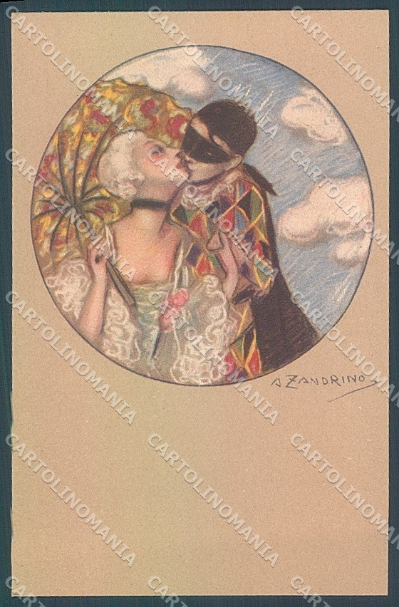 Artist Signed Zandrino Lady Carnival Harlequin Colombine serie 93-6 pc HR4070 – fronte