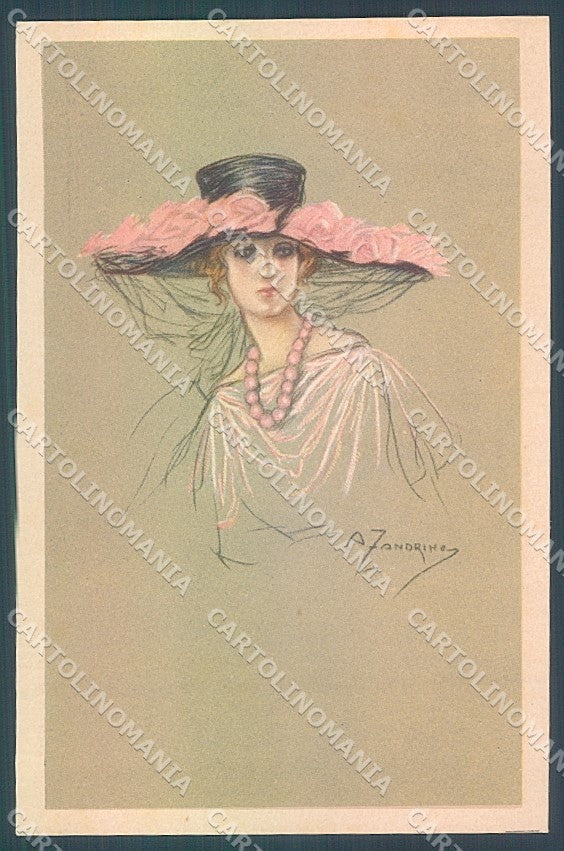 Artist Signed Zandrino Glamour Fashion Lady Hat serie 94-1 postcard HR4071 – fronte