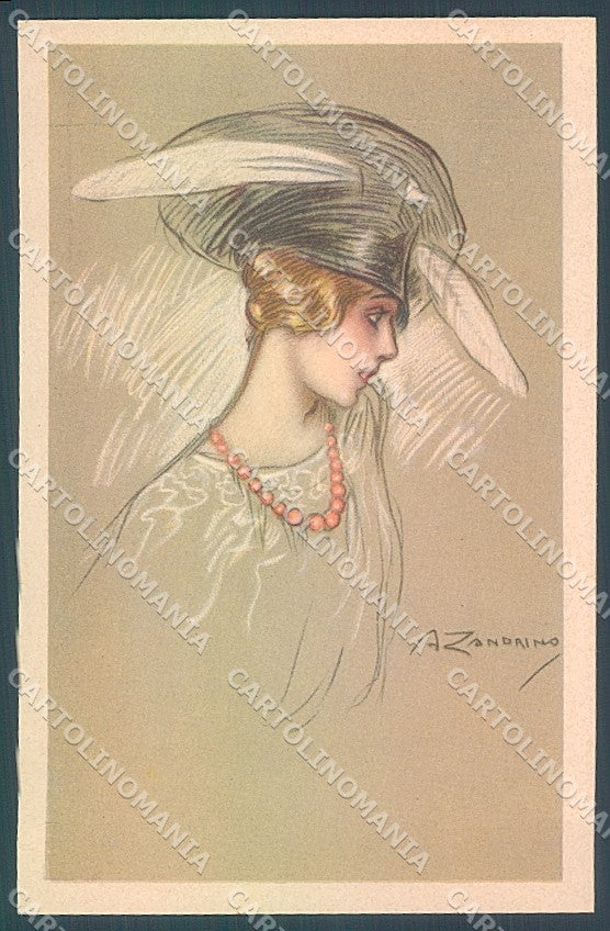 Artist Signed Zandrino Glamour Fashion Lady Hat serie 94-3 postcard HR4073 – fronte