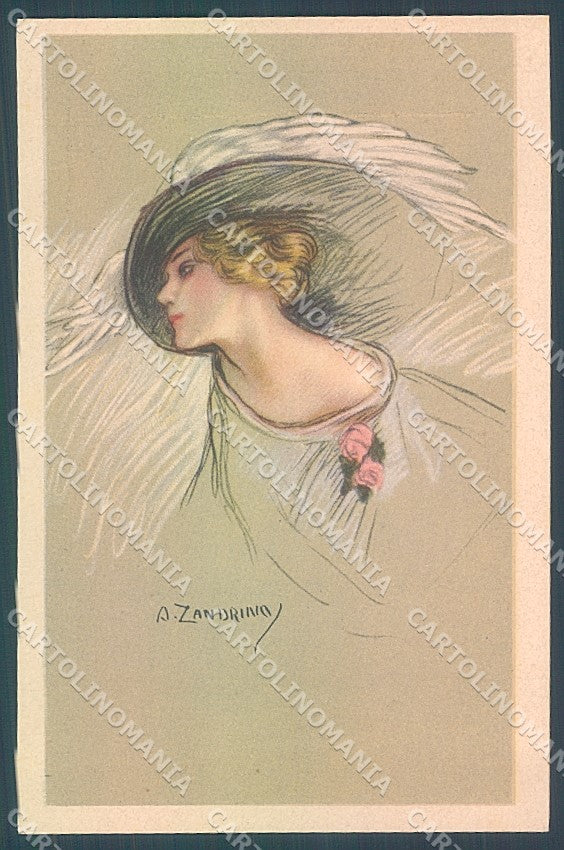 Artist Signed Zandrino Glamour Fashion Lady Hat serie 94-4 postcard HR4074 – fronte