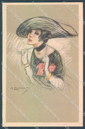 Artist Signed Zandrino Glamour Fashion Lady Hat serie 94-5 postcard HR4075 – fronte