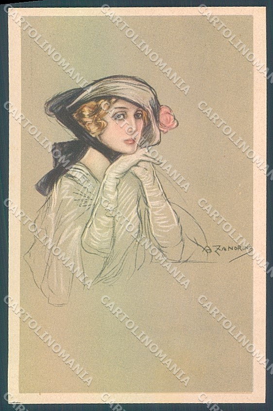 Artist Signed Zandrino Glamour Fashion Lady Hat serie 94-6 postcard HR4076 – fronte