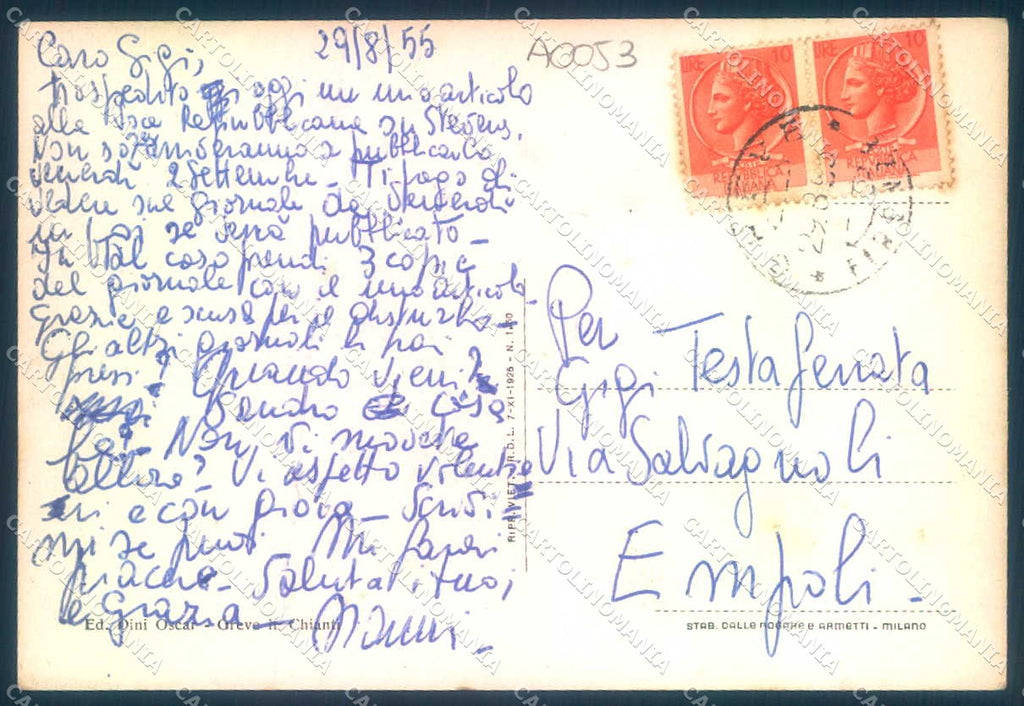 Firenze Greve in Chianti Castello Montefioralle saluti da FG cartolina JK0013 – retro