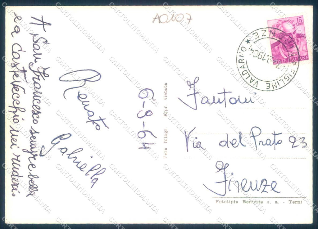 Firenze Figline Valdarno Palazzo Pretorio Foto FG cartolina JK0031 – retro