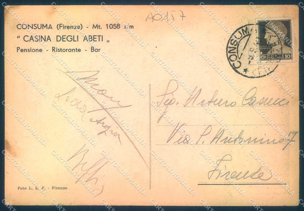 Firenze Consuma Ristorante Casina degli Abeti PIEGHINA FG cartolina JK0046 – retro