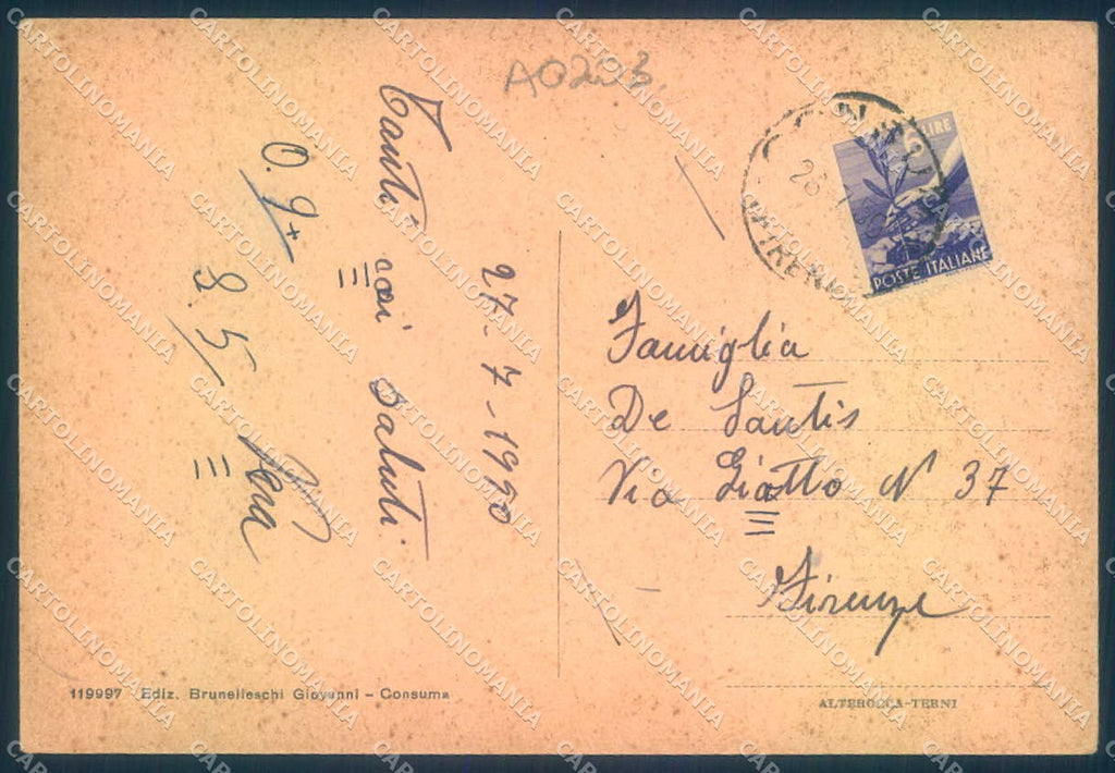 Firenze Consuma Alterocca 119997 saluti da FG cartolina JK0064 – retro
