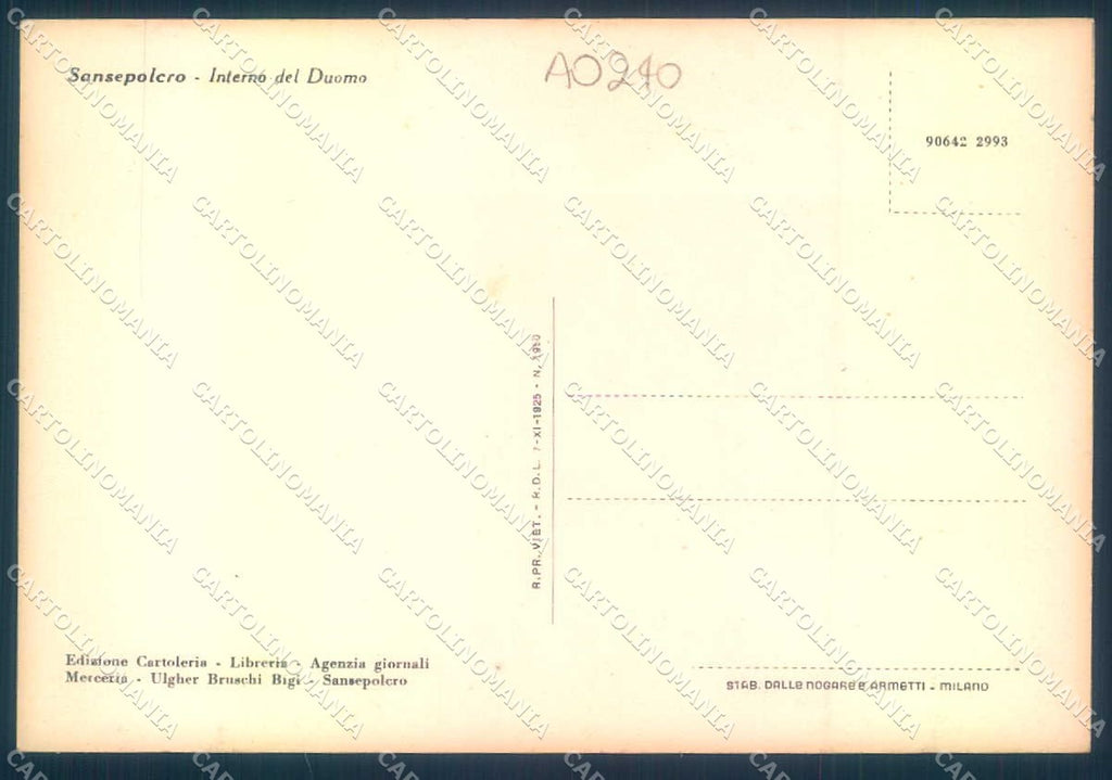 Arezzo San Sepolcro Interno Duomo FG cartolina JK0077 – retro