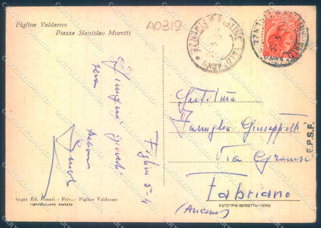Firenze Figline Valdarno Piazza Stanislao Moretti FG cartolina JK0098 – retro
