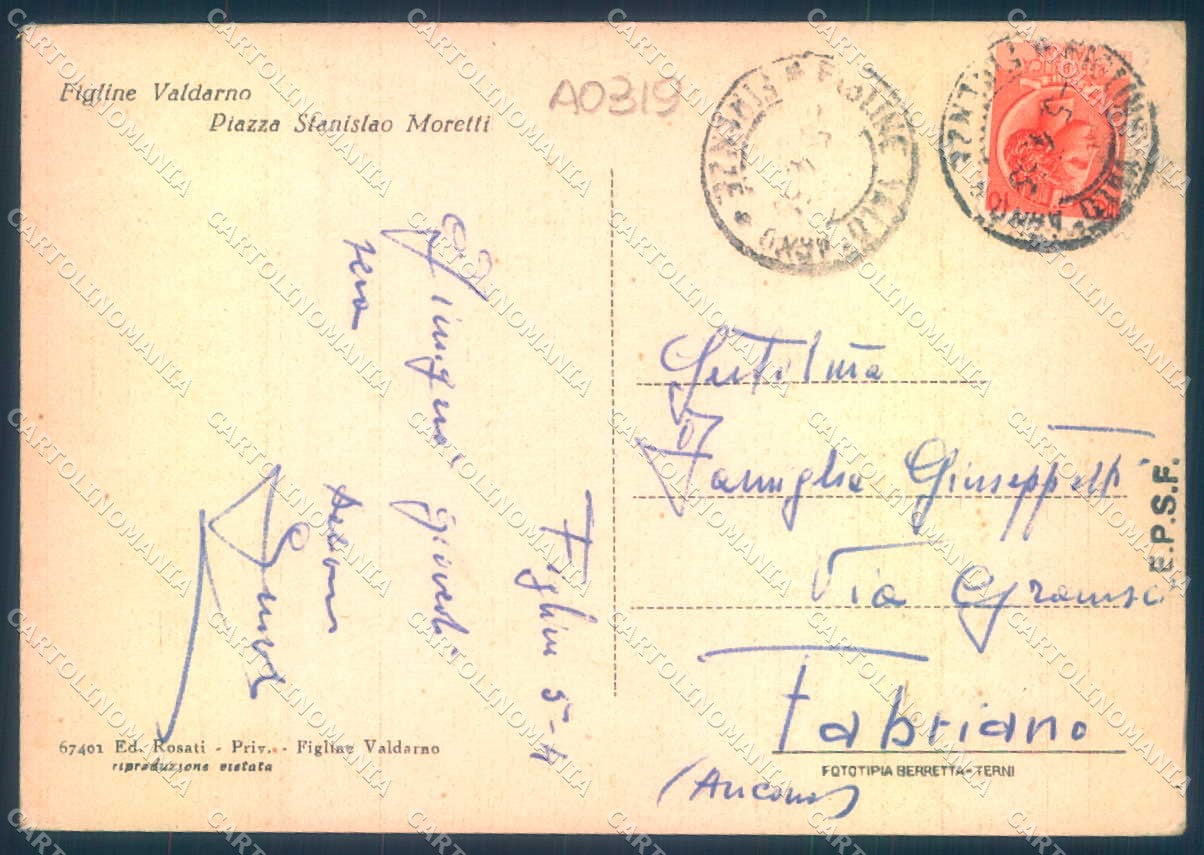 Firenze Figline Valdarno Piazza Stanislao Moretti FG cartolina JK0098 – retro