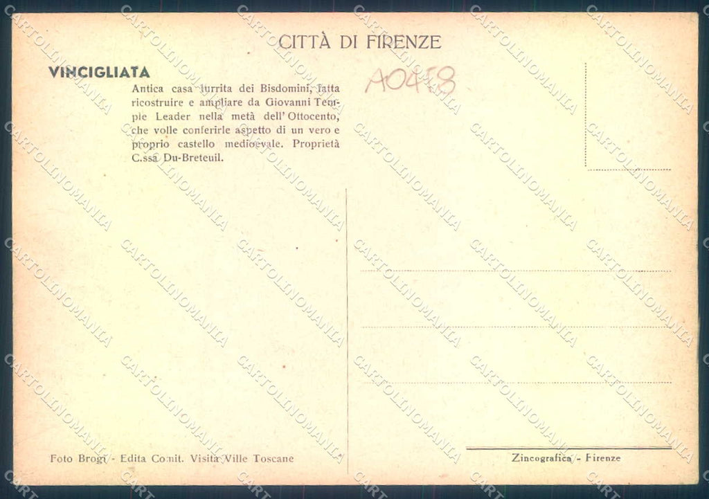 Firenze Vincigliata Castello FG cartolina JK0131 – retro