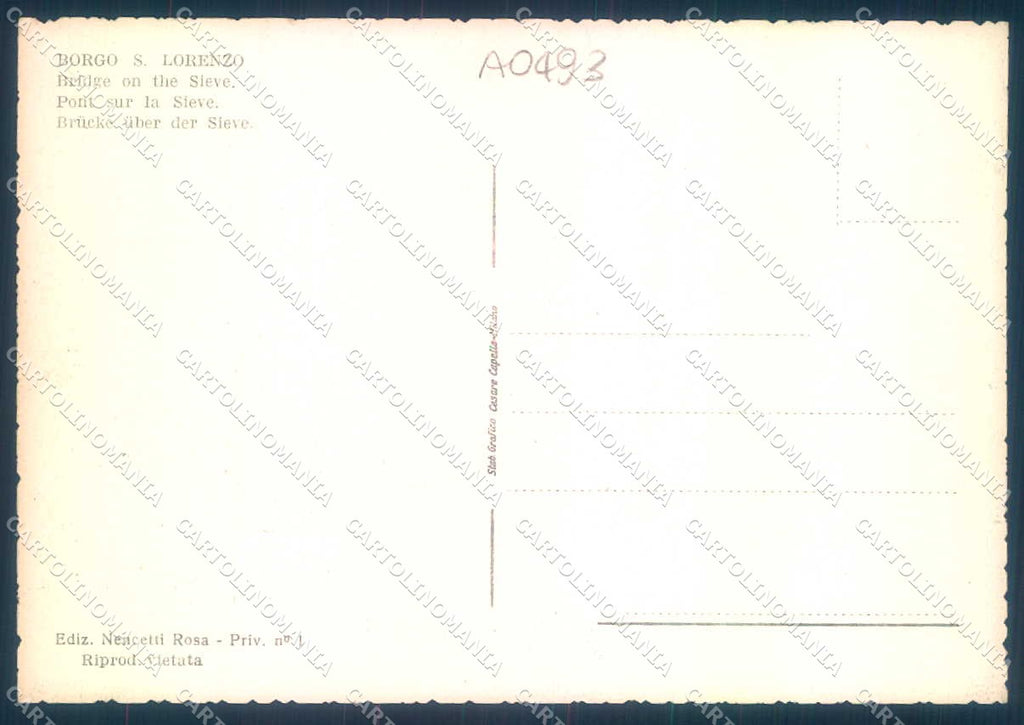 Firenze Borgo S. Lorenzo Ponte sulla Sieve FG cartolina JK0136 – retro