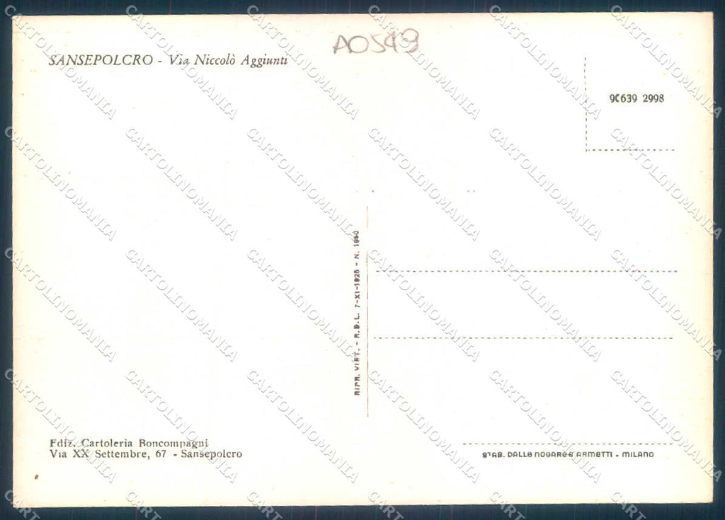 Arezzo San Sepolcro Via Niccolò Aggiunti FG cartolina JK0152 – retro