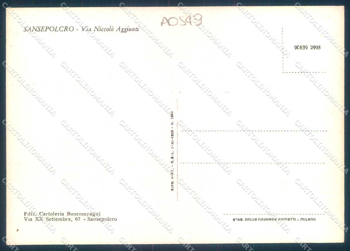 Arezzo San Sepolcro Via Niccolò Aggiunti FG cartolina JK0152 – retro