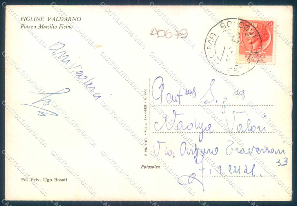 Firenze Figline Valdarno Piazza Marsilio Ficino FG cartolina JK0183 – retro