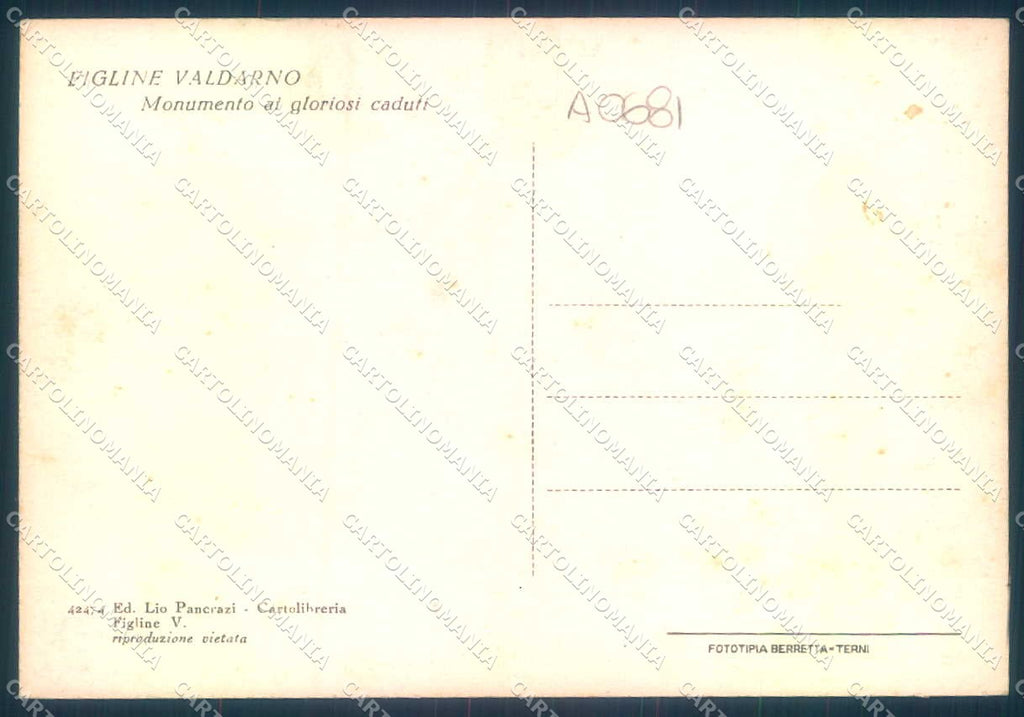 Firenze Figline Valdarno Monumento Caduti FG cartolina JK0184 – retro