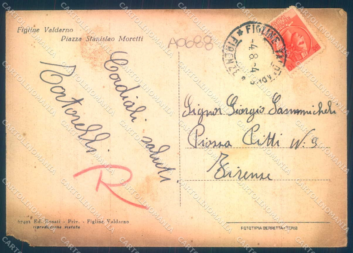 Firenze Figline Valdarno Piazza Stanislao Moretti STRAPPO FG cartolina JK0187 – retro