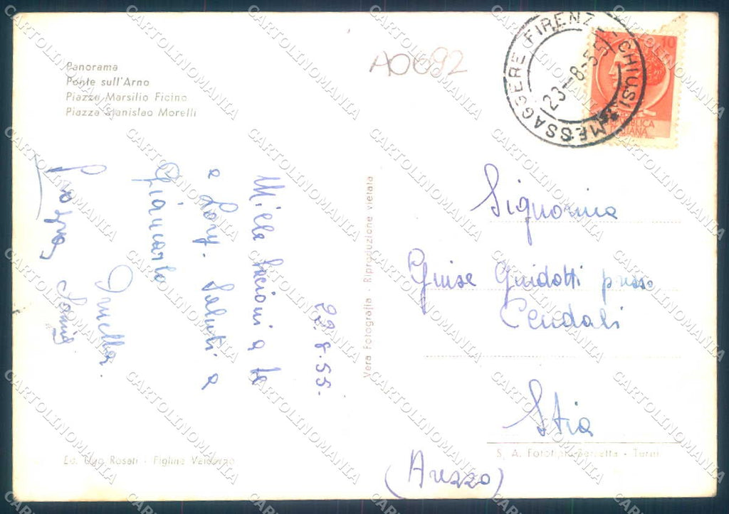 Firenze Figline Valdarno Chiesa Ponte Arno saluti da Foto FG cartolina JK0189 – retro