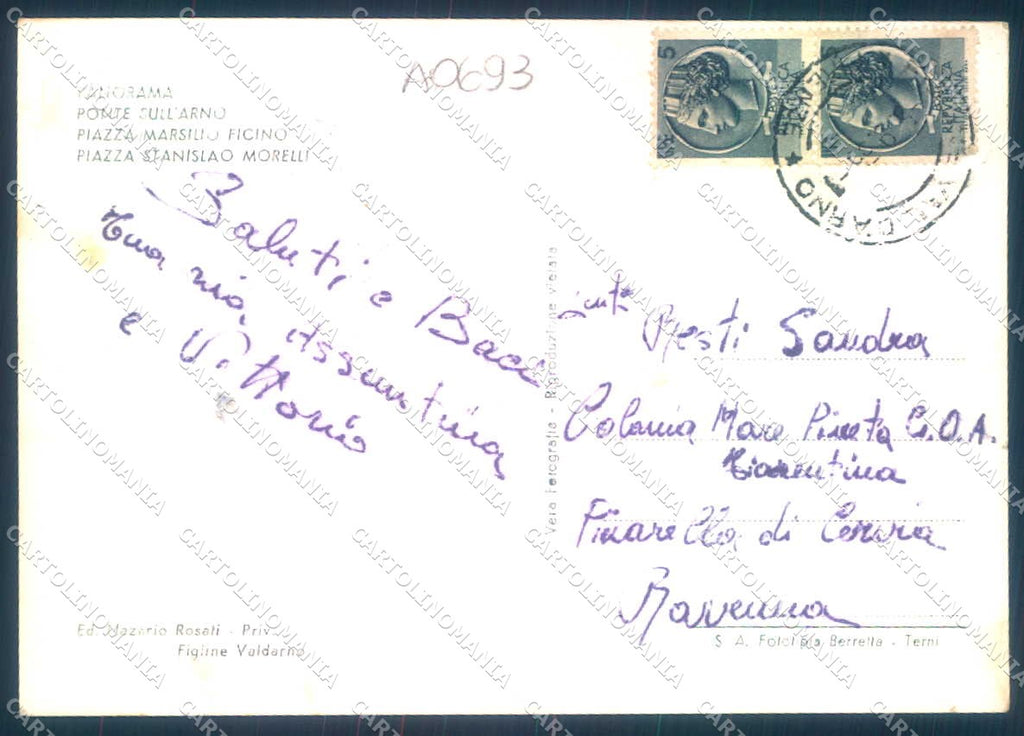 Firenze Figline Valdarno Chiesa Ponte Arno saluti da Foto FG cartolina JK0190 – retro