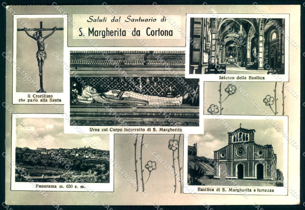 Arezzo Cortona Basilica Santa Margherita saluti da Foto FG cartolina JK0207 – fronte