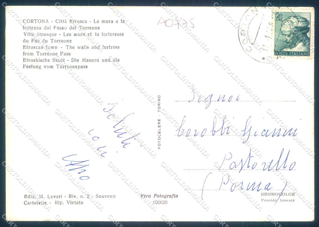 Arezzo Cortona PIEGHINE Foto FG cartolina JK0208 – retro