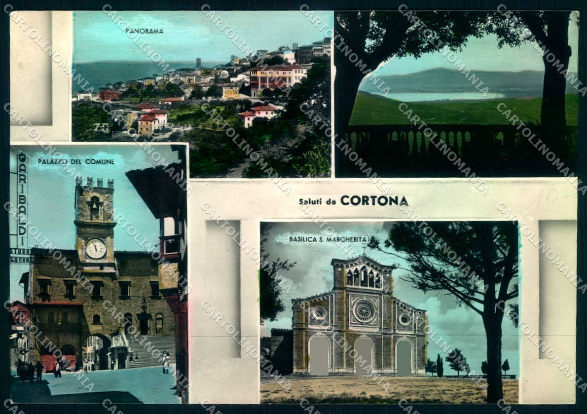 Arezzo Cortona Basilica Santa Margherita saluti da Foto FG cartolina JK0210 – fronte