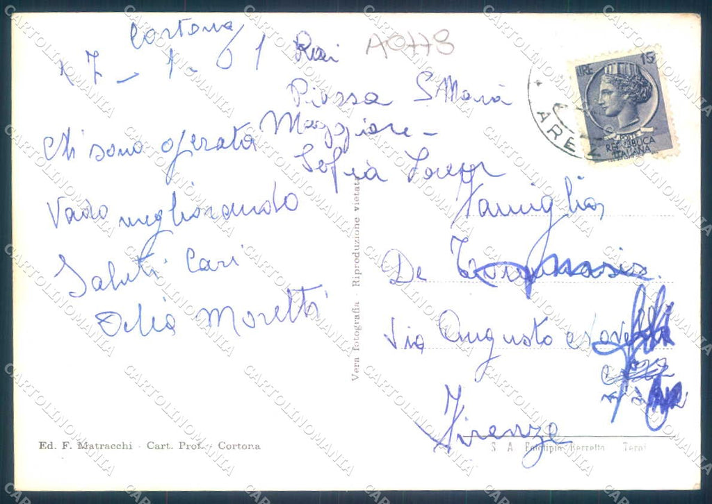Arezzo Cortona Basilica Santa Margherita saluti da Foto FG cartolina JK0210 – retro