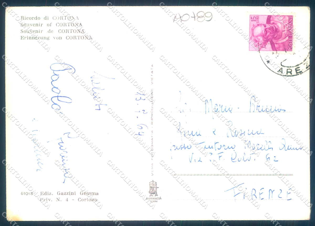 Arezzo Cortona Basilica Alterocca 61018 saluti da Foto FG cartolina JK0213 – retro