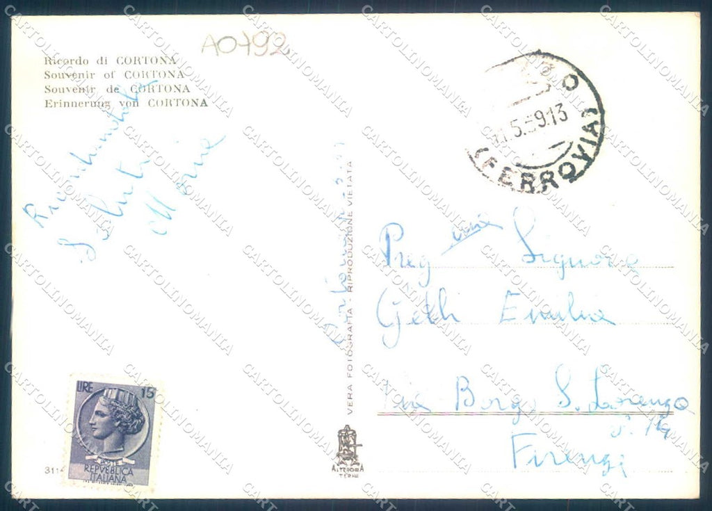 Arezzo Cortona Basilica Alterocca saluti da Foto FG cartolina JK0214 – retro