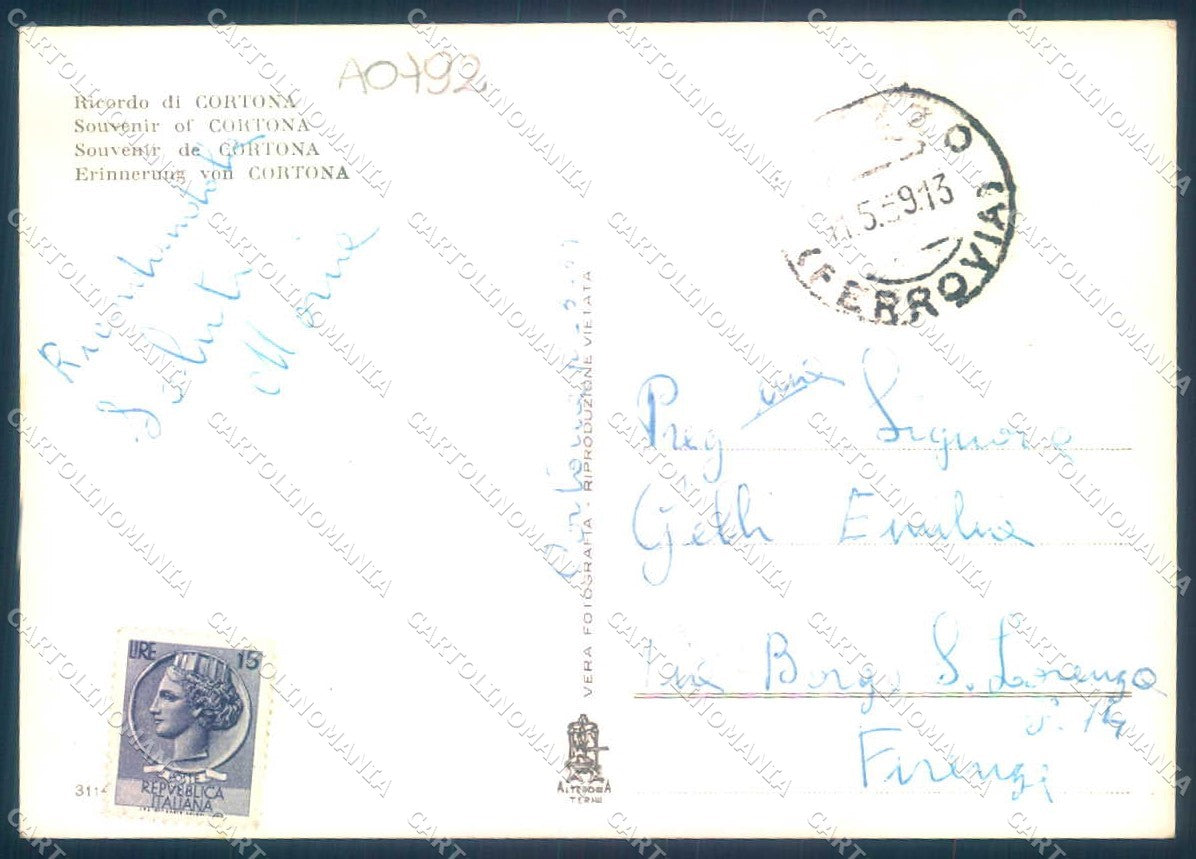 Arezzo Cortona Basilica Alterocca saluti da Foto FG cartolina JK0214 – retro