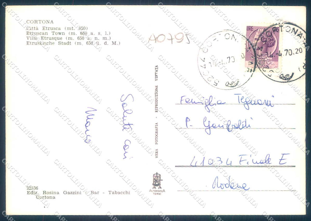 Arezzo Cortona Basilica S. Margherita Alterocca 22536 Foto FG cartolina JK0216 – retro