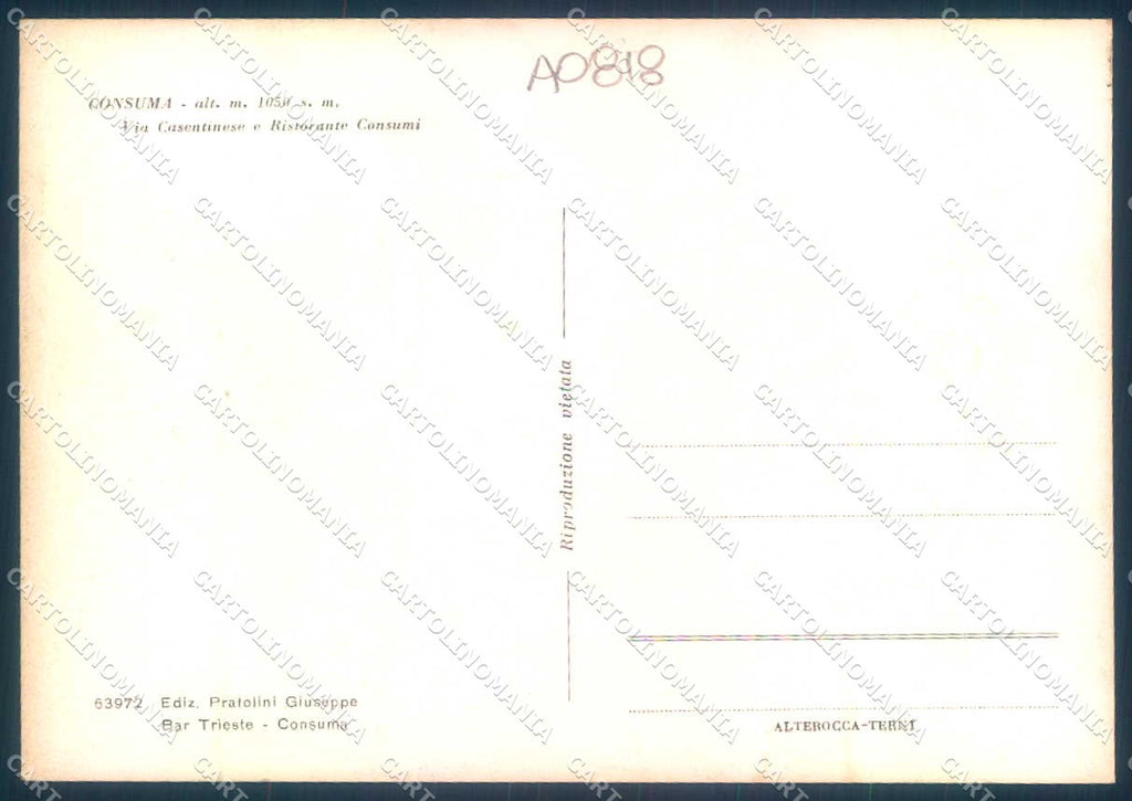 Firenze Consuma Ristorante Consumi Alterocca 63972 FG cartolina JK0225 – retro