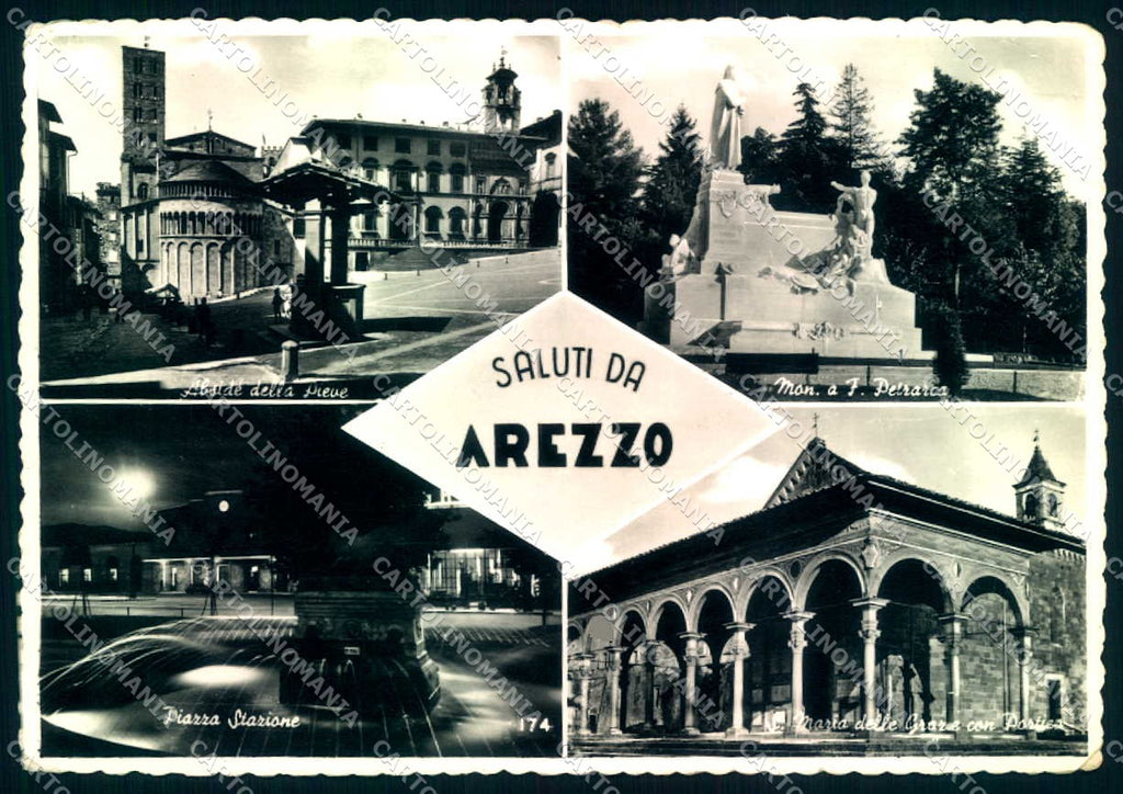 Arezzo Città Monumento Petrarca PIEGHINE saluti da Foto FG cartolina JK0237 – fronte