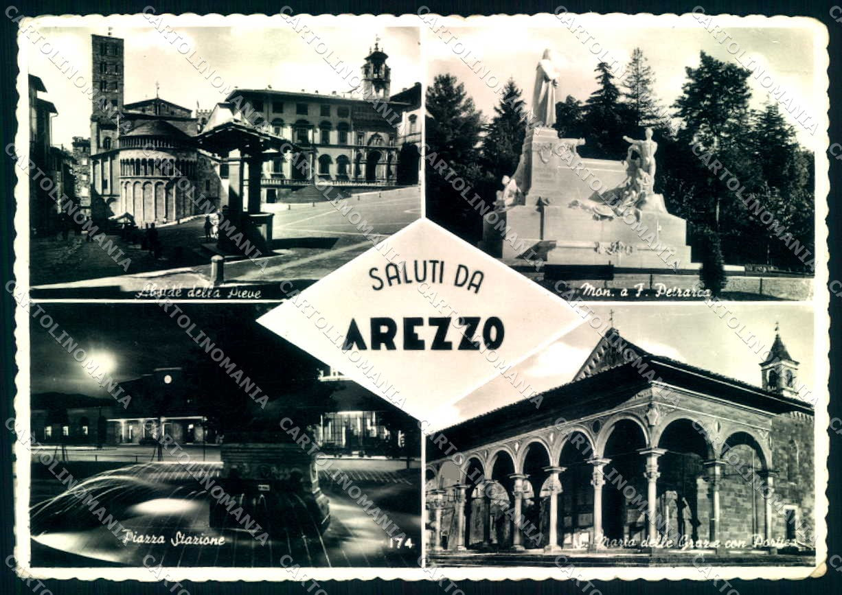 Arezzo Città Monumento Petrarca PIEGHINE saluti da Foto FG cartolina JK0237 – fronte