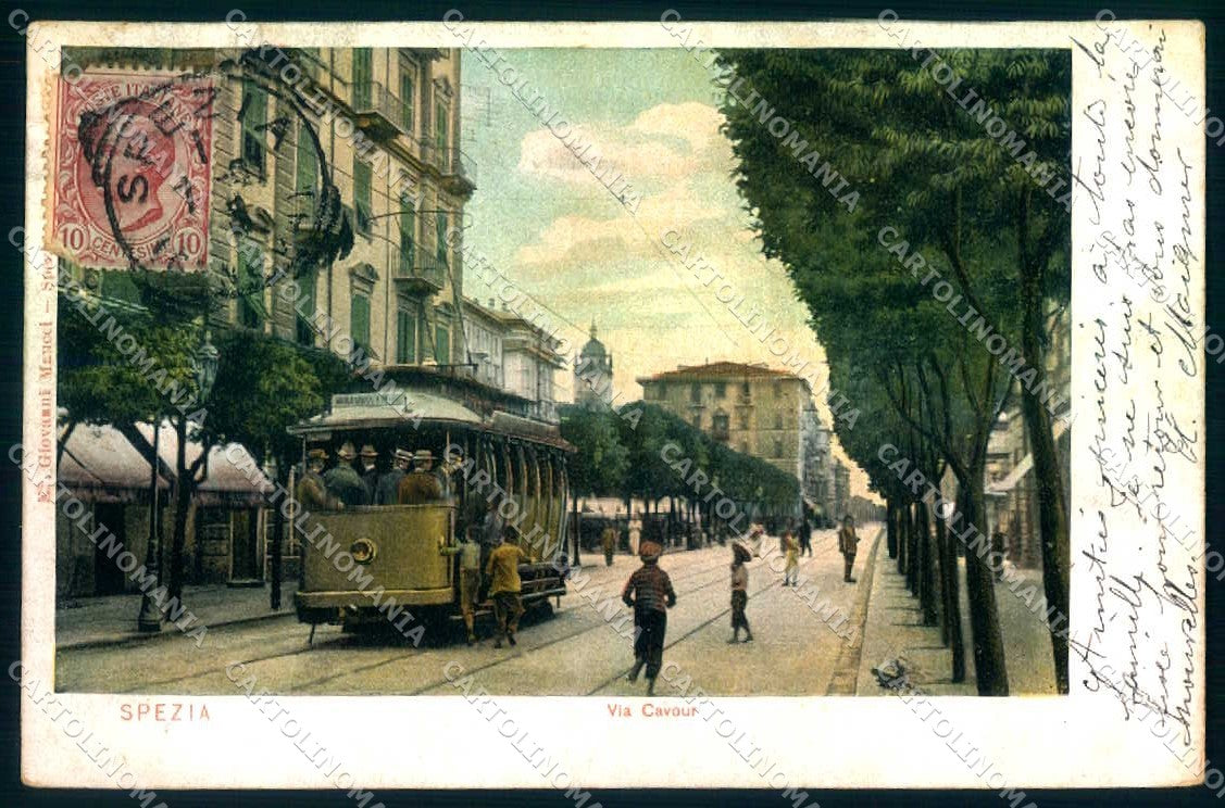 La Spezia Città Tram Via Cavour cartolina JK0252 – fronte