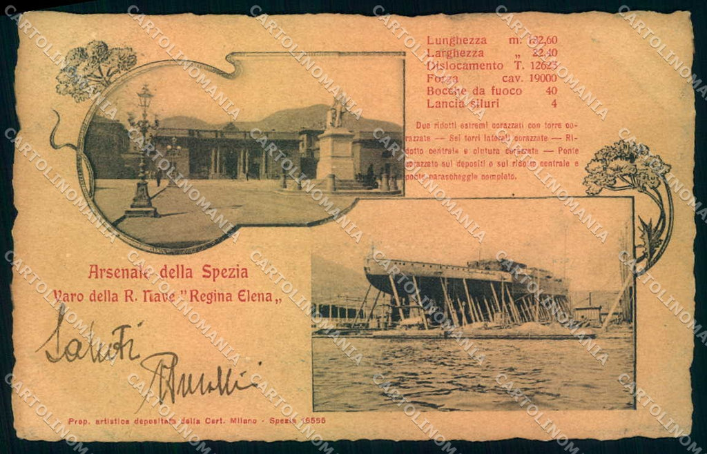 La Spezia Città Varo Nave Regina Elena cartolina JK0259 – fronte