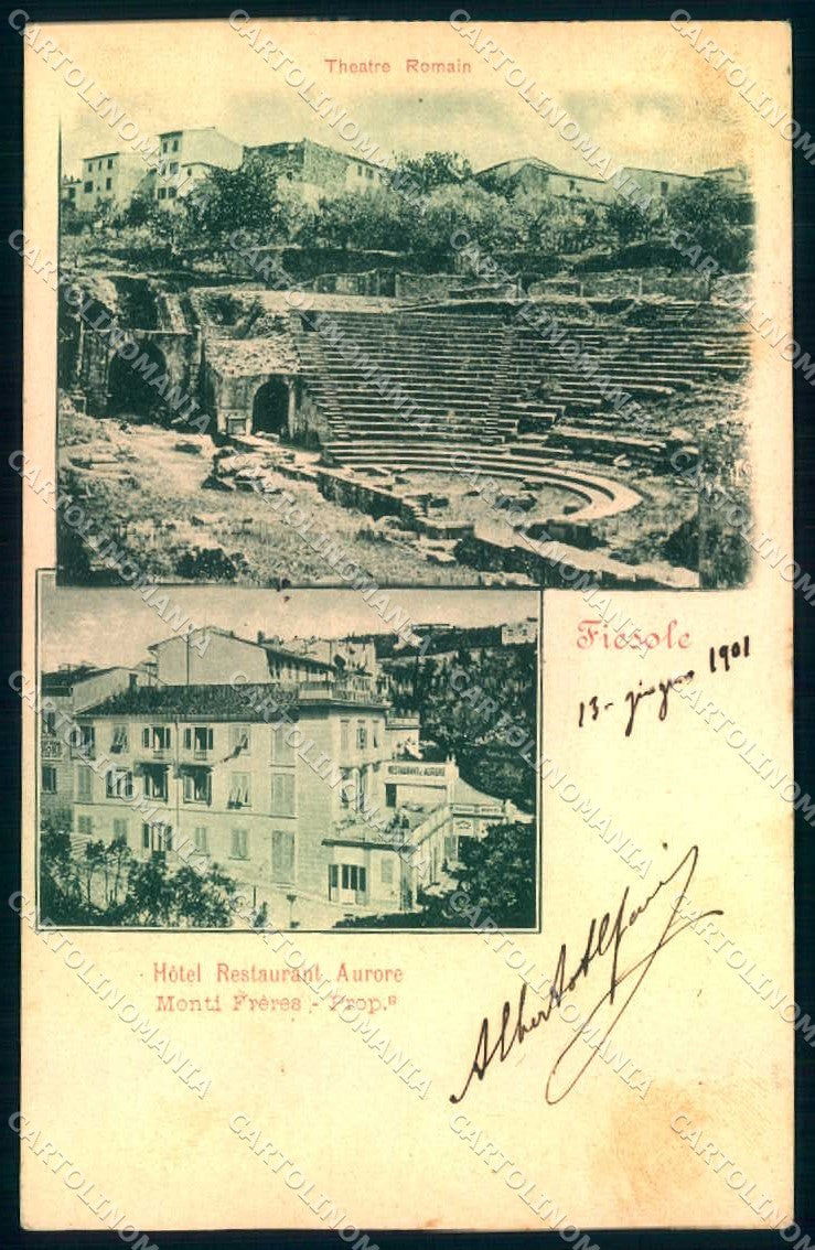 Firenze Fiesole Hotel Aurore Anfiteatro Romano cartolina JK0356 – fronte