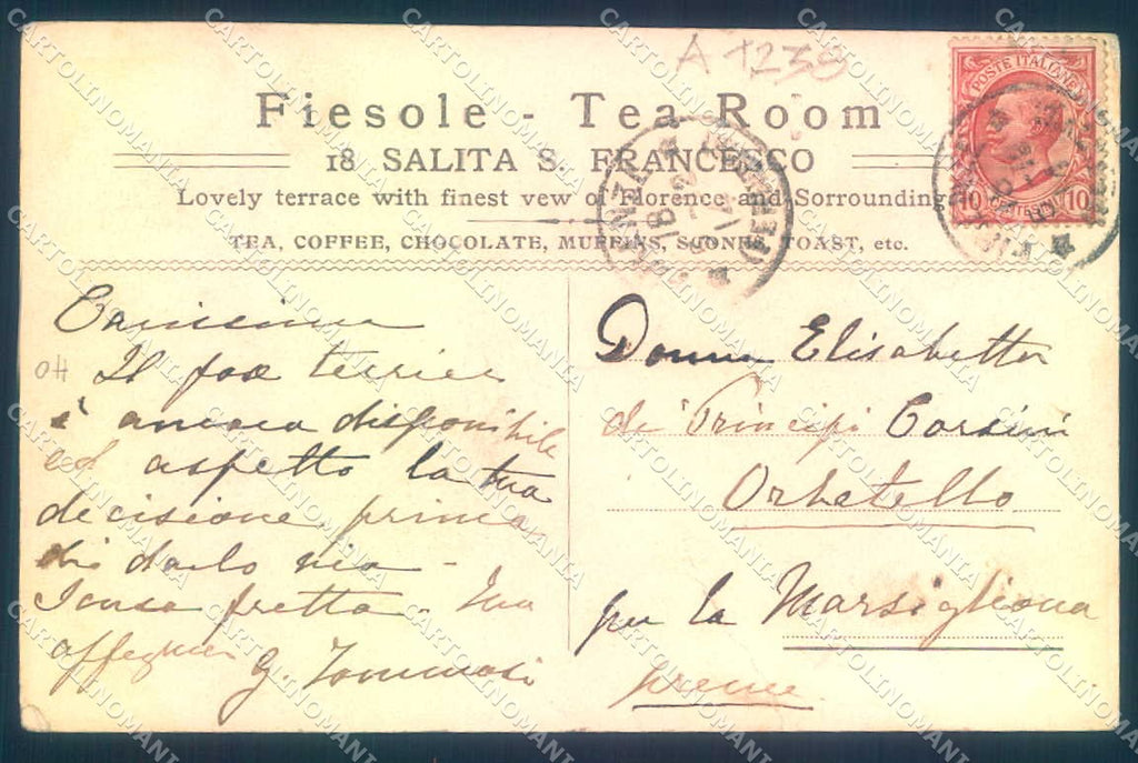 Firenze Fiesole Tea Room Salita San Francesco PIEGA cartolina JK0367 – retro