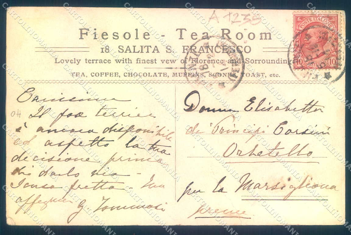 Firenze Fiesole Tea Room Salita San Francesco PIEGA cartolina JK0367 – retro
