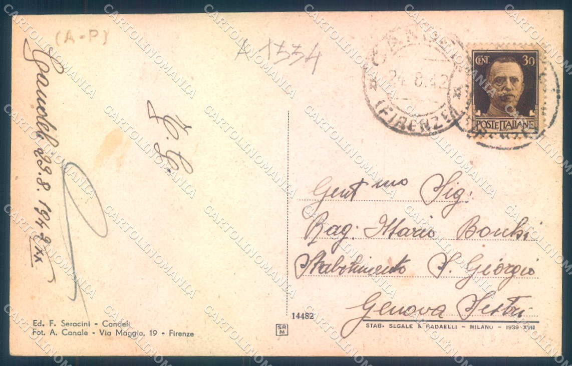 Firenze Candeli Villa La Tana cartolina JK0406 – retro