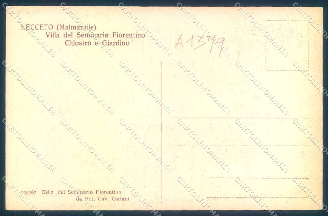 Firenze Lecceto Villa del Seminario Fiorentino Giardino cartolina JK0425 – retro